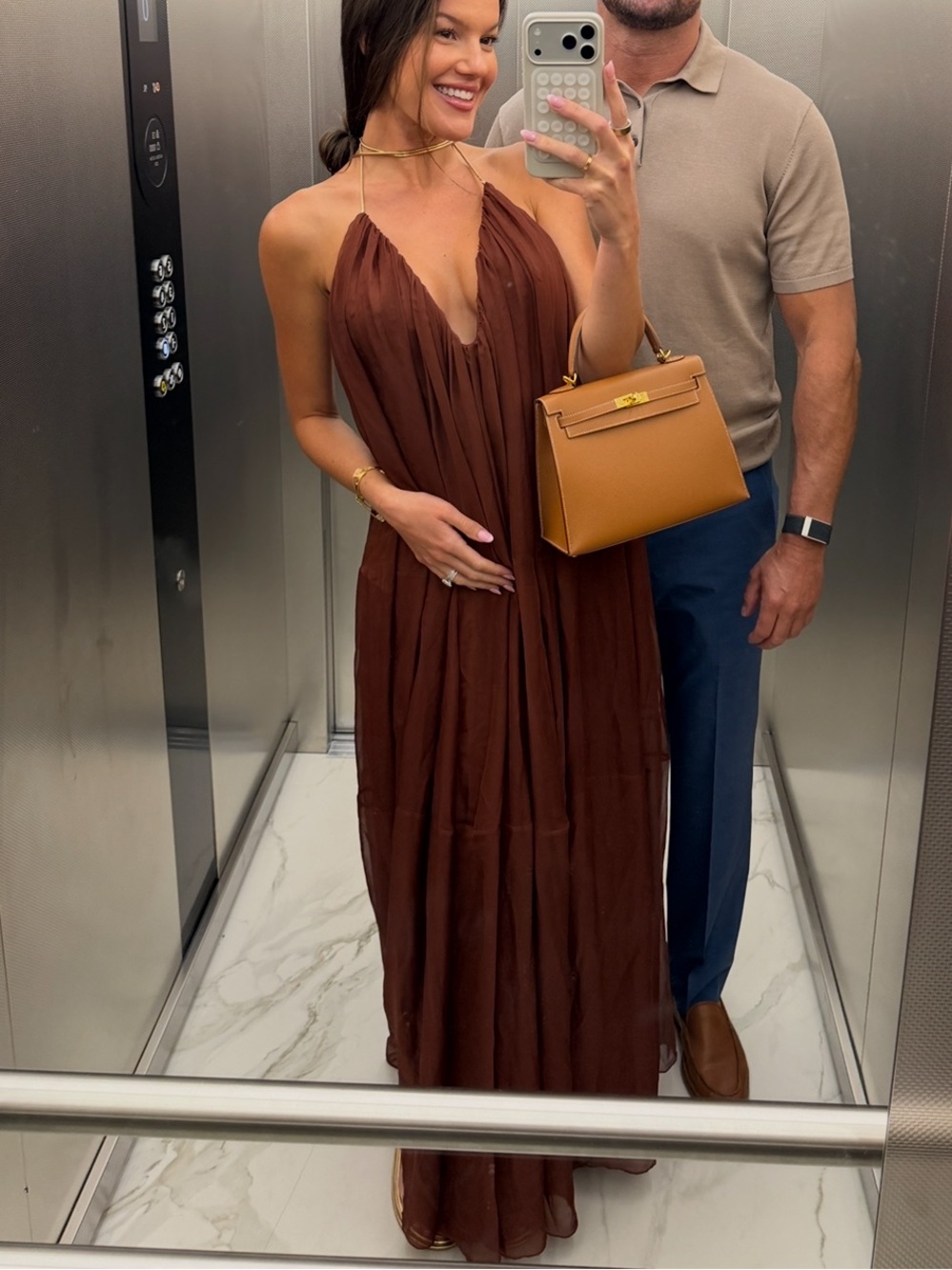 Retrofete Arlet Chiffon Dress in Chestnut